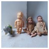Vintage Dolls and Tin Wind-Up Toy