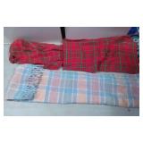 Two Tartan-Pattern Textiles and One Fringed Pastel