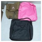 Three Bags: Black Synthetic Tote, Pink Backpack, a