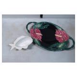 Two-Piece Ceramic Set: Floral Tray and Fish-Shaped