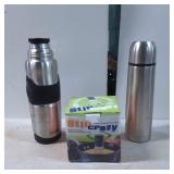 Two Stainless Steel Thermos Bottles and Stir Crazy