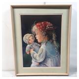 Framed Painting of a Girl with Doll, Signed