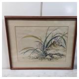 Framed Watercolor Artwork Depicting Flowers and Ro