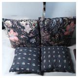 Four Floral and Striped Decorative Throw Pillows