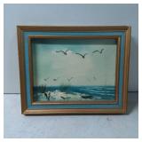 Framed Seascape Painting with Gilded and Blue Acce