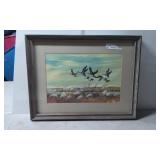 Framed Watercolor of Flying Geese by Weis Mueg