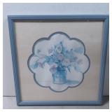 Framed Floral Print with Blue-Tone Design and Scal