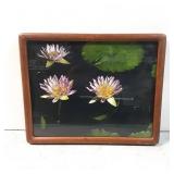 Framed Water Lily Reverse Painting on Glass by M.L