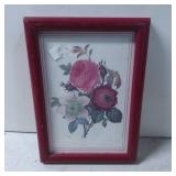 Framed Floral Print with Red Wooden Frame