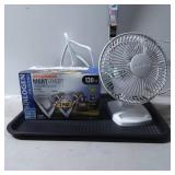 Sylvania Halogen Bulbs and Mini Desk Fan on Tray