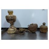 Three Vintage Brass and Metal Oil Lamp Components