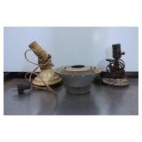Three Vintage Lamp Bases with Electric Wiring