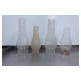 Four Clear and Frosted Glass Lamp Chimneys in Vari