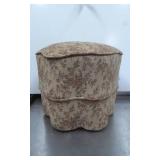 Upholstered Floral Fabric Ottoman with Scalloped B