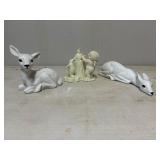 Ceramic Figures Including Reclining Deer Pair and