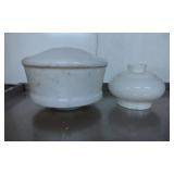 Two White Milk Glass Lamp Shades, Dome and Bulbous