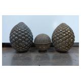 Three Decorative Lamp Parts with Pinecone and Flor