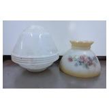 Two Glass Lamp Shades: Ribbed White and Floral Pat