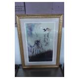 Framed Print Behind Glass Depicting Woman with Dog