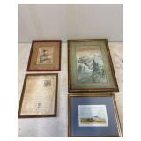 Framed Artworks Including Japanese Print, Watercol