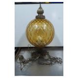 Amber Glass Hanging Pendant Lamp with Brass Cap an