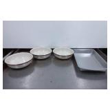 Three Ceramic Bowls by Kitchen Basics and One Meta