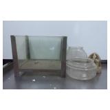 Glass and Metal Tank with Two Glass Jars and Ceram