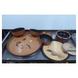 Round Lacquered Trays and Bowls with Hand-Painted