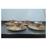 Four Porcelain Tea Cups and Saucers with Rose Moti