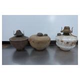 Three Vintage Oil Lamp Bases with Metal Burners