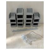 16 Gray Plastic Storage Bins With Mounting Rail an