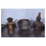 Brass and Metal Lamp Bases and Decorative Bowl
