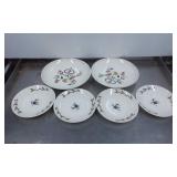 6 Hand-Painted Ceramic Plates with Bird and Heart