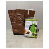 Brown Synthetic Mid-Calf Boots and Strutz Arch Sup