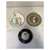 Three Round Decorative Hanging Prints with Glass C