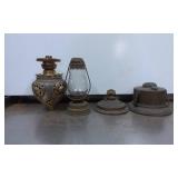 Four Metal Oil Lamp Components with Decorative Fea