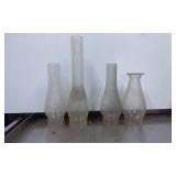 Four Frosted Glass Oil Lamp Chimneys in Varied Des