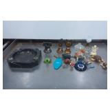 Decorative Items Including Marble Ashtray, Bells,