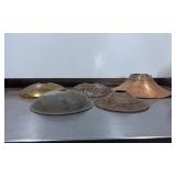 Five Metal Lampshade Caps in Brass, Copper, and St