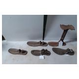 Five Vintage Cast Iron Cobbler Shoe Lasts and Stan