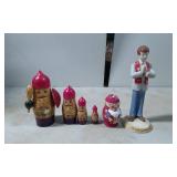 Wooden Nesting Dolls and Ceramic Figurine by Enesc