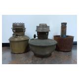 Three Metal Oil Lamp Reservoirs with Burners