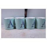 Four Monogrammed Porcelain Mugs with Letter 'A' an