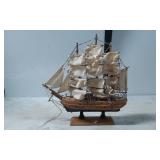 Wooden Sailing Ship Model with Fabric Sails on Woo