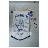 Palmistry-Themed Cloth Banner with Assorted Gemsto