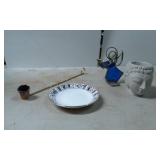 Brass Candle Snuffer, Decorative Plate, Stone Head