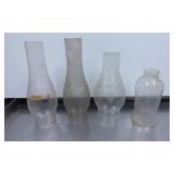 Four Clear Glass Oil Lamp Chimneys with Varied Des