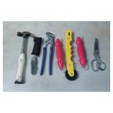 Tools Including Hammer, Scissors, Pliers, and Cutt
