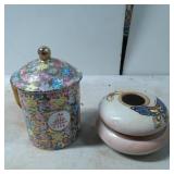 Porcelain Mug with Lid and Two Lidded Circular Ves