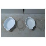 Pyrex Oval White Glass Baking Dishes with Clear Li